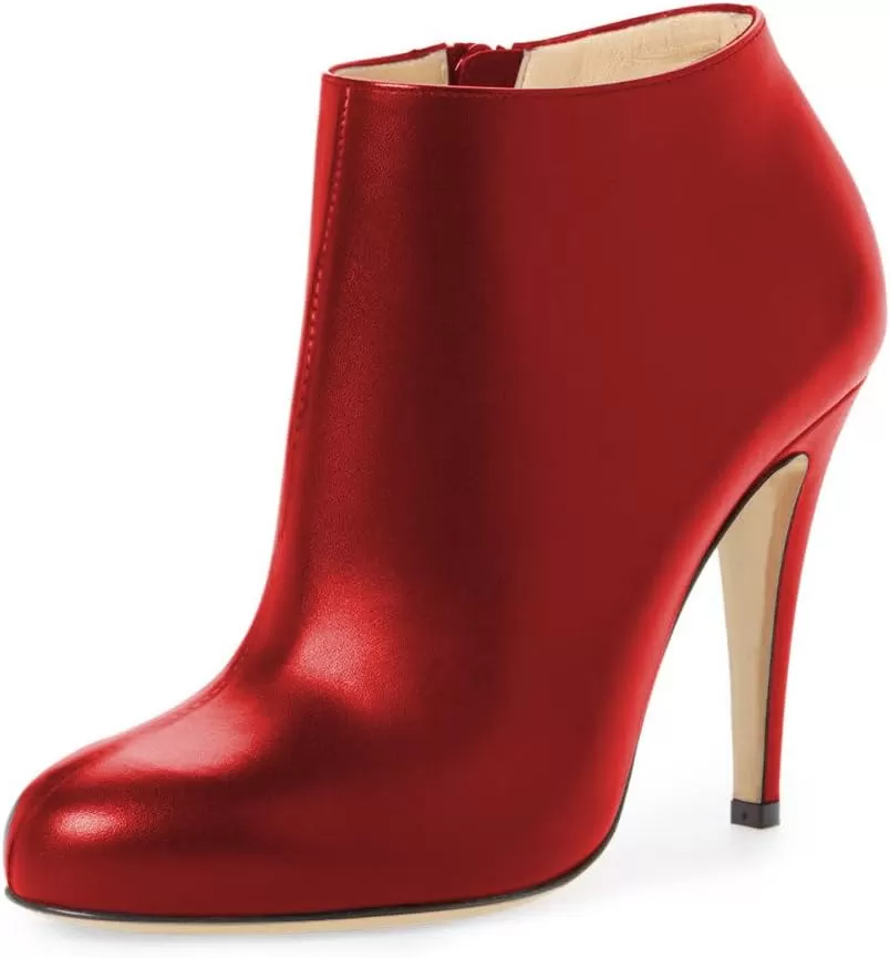 imageFSJ Women Fashion Almond Toe Boots Stiletto High Heels Ankle Booties Comfy Shoes Side Zipper US Size 415 USRedPu