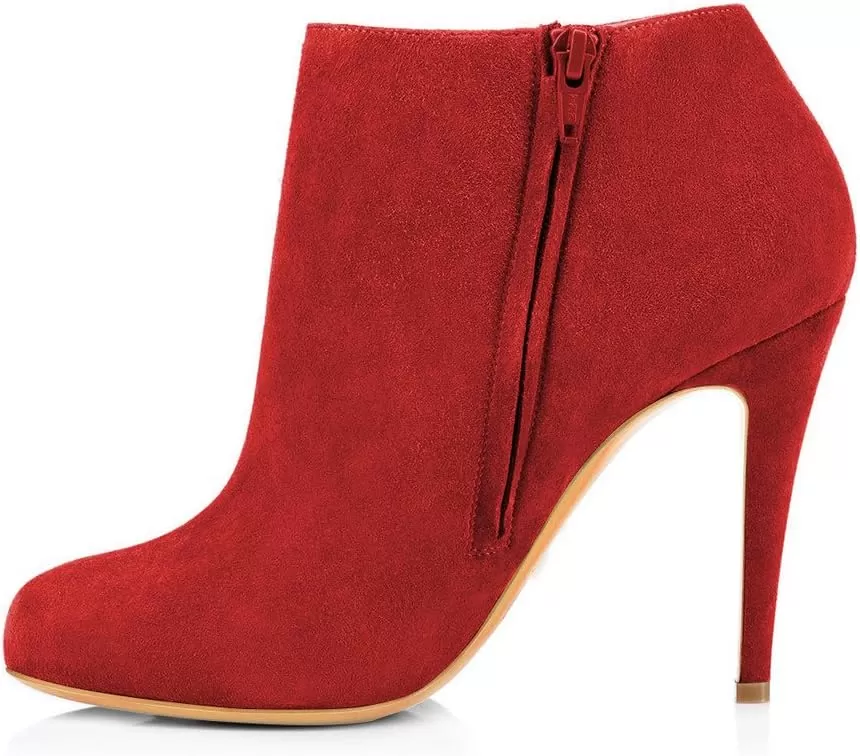 imageFSJ Women Fashion Almond Toe Boots Stiletto High Heels Ankle Booties Comfy Shoes Side Zipper US Size 415 USRedSuede