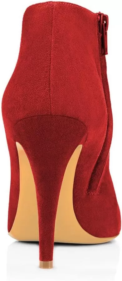 imageFSJ Women Fashion Almond Toe Boots Stiletto High Heels Ankle Booties Comfy Shoes Side Zipper US Size 415 USRedSuede