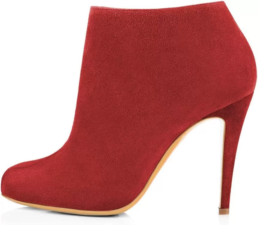 imageFSJ Women Fashion Almond Toe Boots Stiletto High Heels Ankle Booties Comfy Shoes Side Zipper US Size 415 USRedSuede