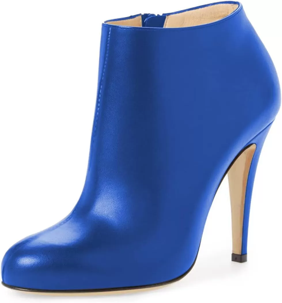 imageFSJ Women Fashion Almond Toe Boots Stiletto High Heels Ankle Booties Comfy Shoes Side Zipper US Size 415 USRoyal Blue