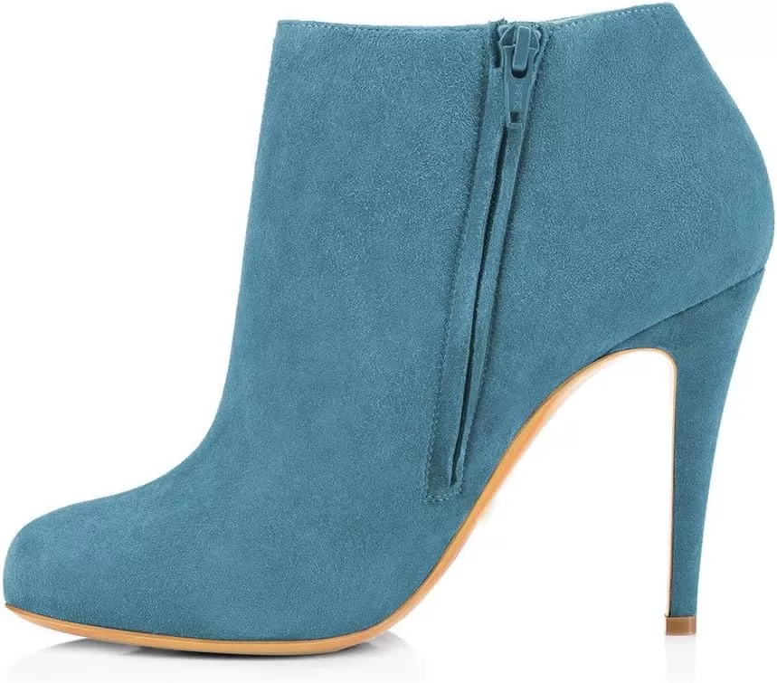 imageFSJ Women Fashion Almond Toe Boots Stiletto High Heels Ankle Booties Comfy Shoes Side Zipper US Size 415 USSky BlueSuede