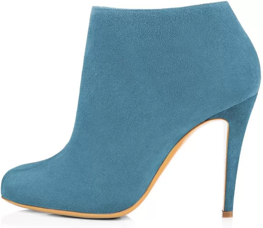imageFSJ Women Fashion Almond Toe Boots Stiletto High Heels Ankle Booties Comfy Shoes Side Zipper US Size 415 USSky BlueSuede
