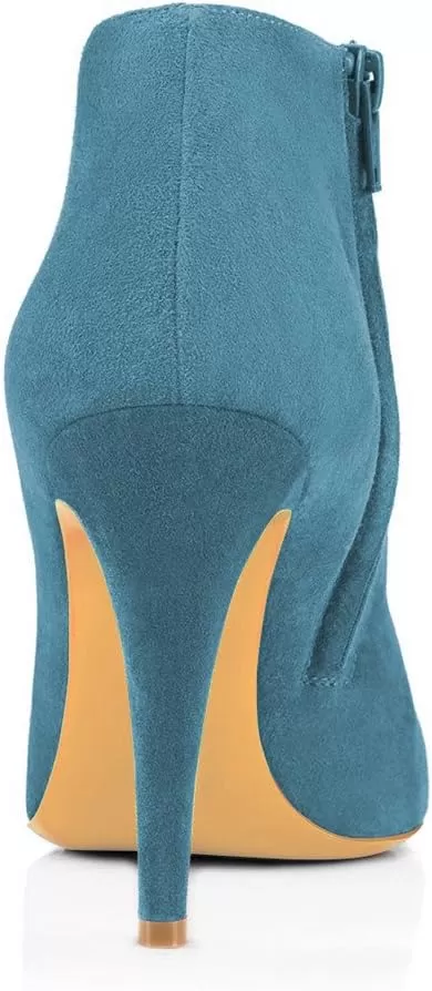 imageFSJ Women Fashion Almond Toe Boots Stiletto High Heels Ankle Booties Comfy Shoes Side Zipper US Size 415 USSky BlueSuede