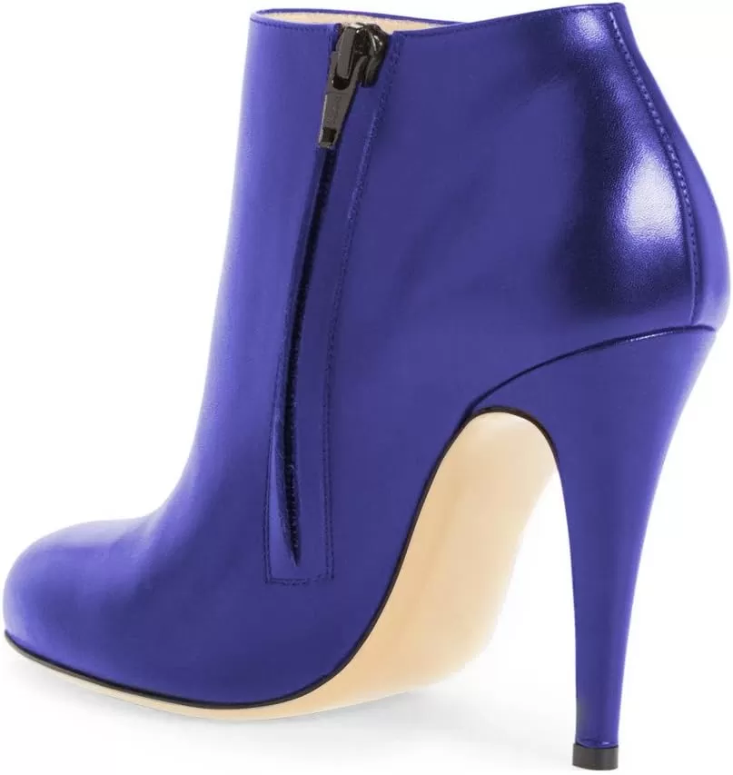 imageFSJ Women Fashion Almond Toe Boots Stiletto High Heels Ankle Booties Comfy Shoes Side Zipper US Size 415 USSlate BluePu