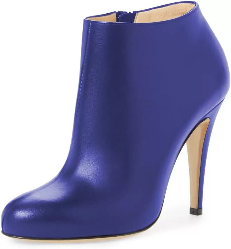 imageFSJ Women Fashion Almond Toe Boots Stiletto High Heels Ankle Booties Comfy Shoes Side Zipper US Size 415 USSlate BluePu