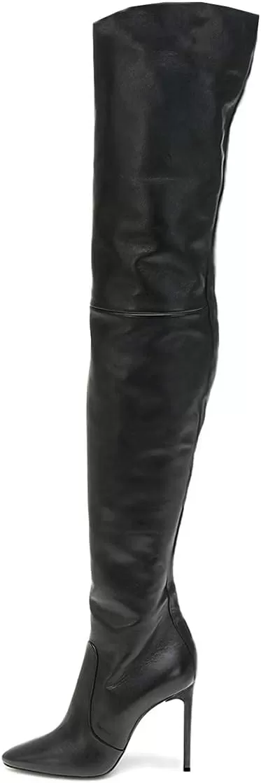 imageFSJ Women Fashion Pointed Toe Stiletto Heel Thigh High Over The Knee Boots Pull On Side Zipper Patent Leather Winter Shoes Size 415 USBlack