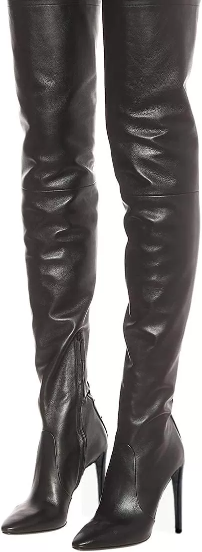 imageFSJ Women Fashion Pointed Toe Stiletto Heel Thigh High Over The Knee Boots Pull On Side Zipper Patent Leather Winter Shoes Size 415 USBlack