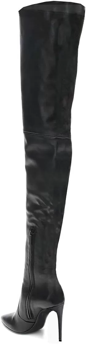 imageFSJ Women Fashion Pointed Toe Stiletto Heel Thigh High Over The Knee Boots Pull On Side Zipper Patent Leather Winter Shoes Size 415 USBlack