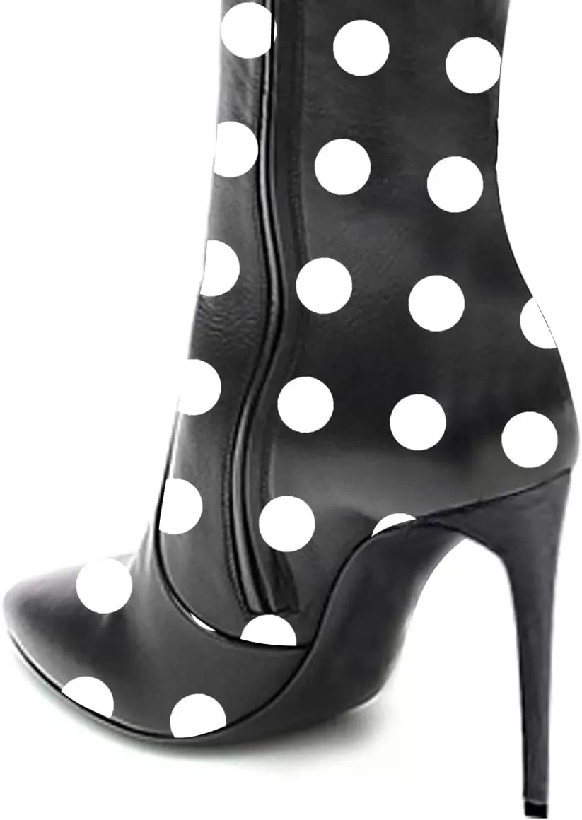 imageFSJ Women Fashion Pointed Toe Stiletto Heel Thigh High Over The Knee Boots Pull On Side Zipper Patent Leather Winter Shoes Size 415 USBlack Dots