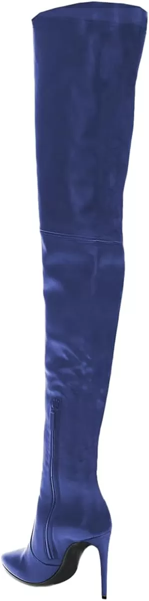 imageFSJ Women Fashion Pointed Toe Stiletto Heel Thigh High Over The Knee Boots Pull On Side Zipper Patent Leather Winter Shoes Size 415 USDark Blue