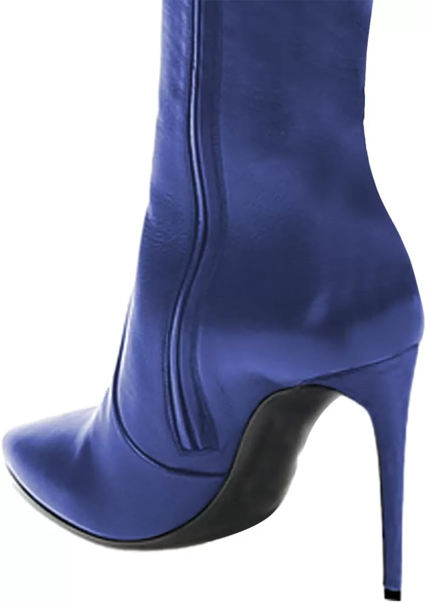 imageFSJ Women Fashion Pointed Toe Stiletto Heel Thigh High Over The Knee Boots Pull On Side Zipper Patent Leather Winter Shoes Size 415 USDark Blue