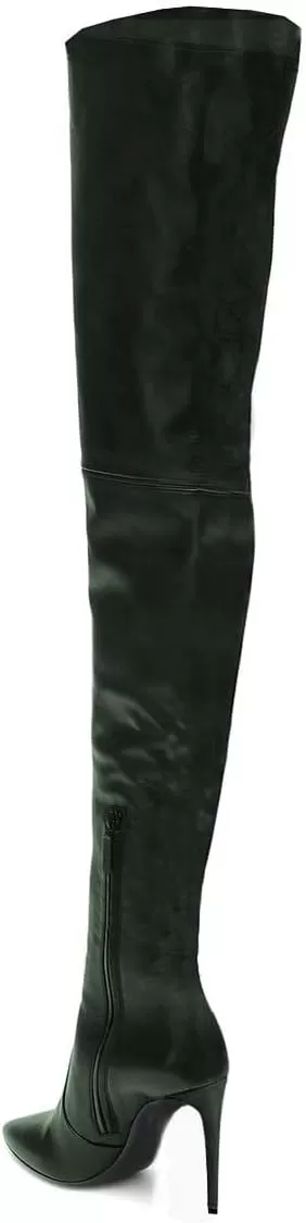 imageFSJ Women Fashion Pointed Toe Stiletto Heel Thigh High Over The Knee Boots Pull On Side Zipper Patent Leather Winter Shoes Size 415 USGreen