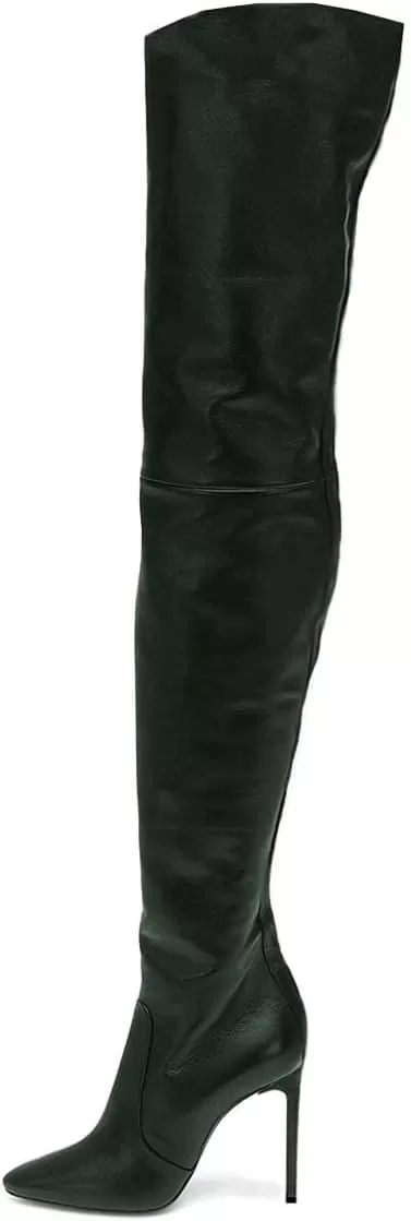 imageFSJ Women Fashion Pointed Toe Stiletto Heel Thigh High Over The Knee Boots Pull On Side Zipper Patent Leather Winter Shoes Size 415 USGreen