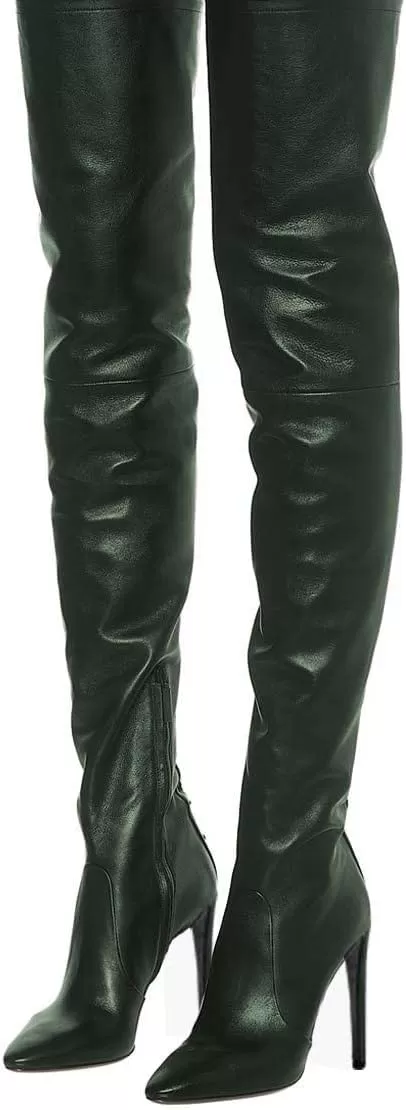 imageFSJ Women Fashion Pointed Toe Stiletto Heel Thigh High Over The Knee Boots Pull On Side Zipper Patent Leather Winter Shoes Size 415 USGreen