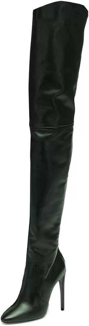 imageFSJ Women Fashion Pointed Toe Stiletto Heel Thigh High Over The Knee Boots Pull On Side Zipper Patent Leather Winter Shoes Size 415 USGreen