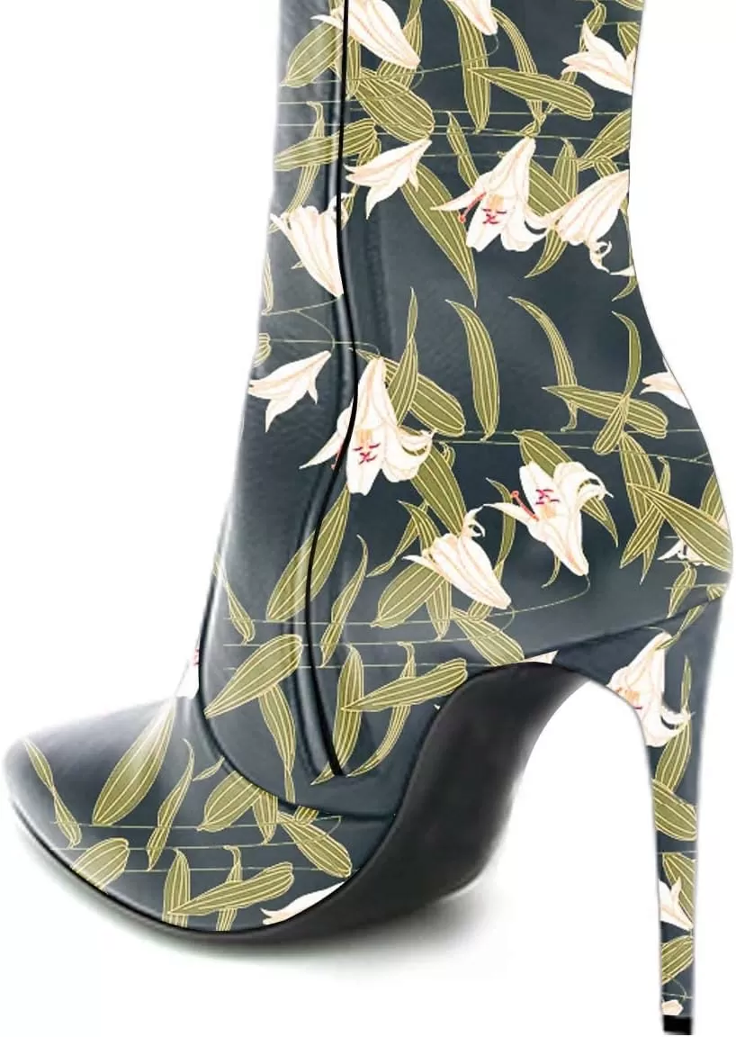 imageFSJ Women Fashion Pointed Toe Stiletto Heel Thigh High Over The Knee Boots Pull On Side Zipper Patent Leather Winter Shoes Size 415 USGreen Flower