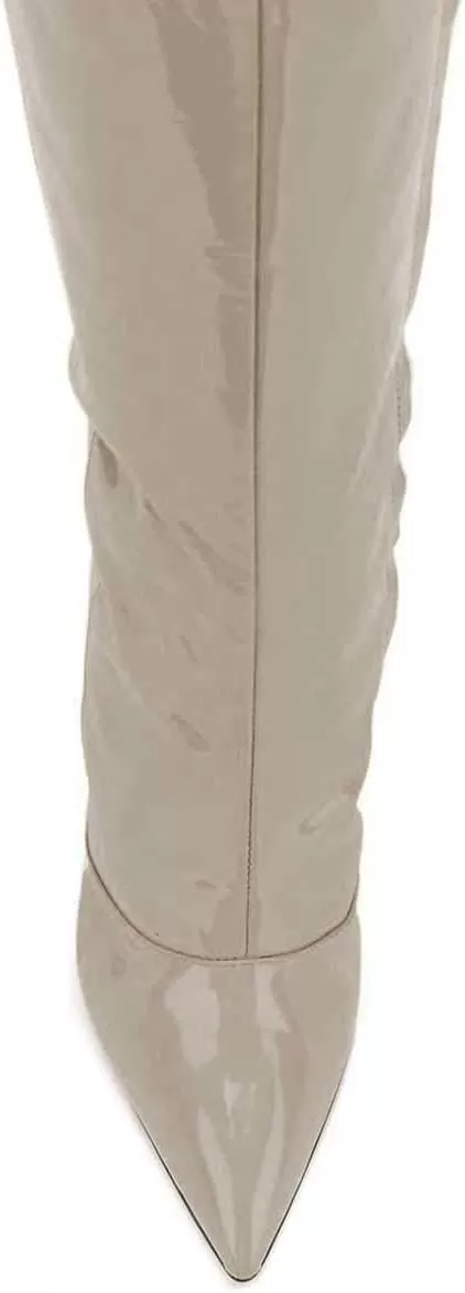 imageFSJ Women Fashion Pointed Toe Stiletto Heel Thigh High Over The Knee Boots Pull On Side Zipper Patent Leather Winter Shoes Size 415 USGrey