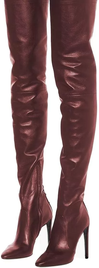 imageFSJ Women Fashion Pointed Toe Stiletto Heel Thigh High Over The Knee Boots Pull On Side Zipper Patent Leather Winter Shoes Size 415 USMarron