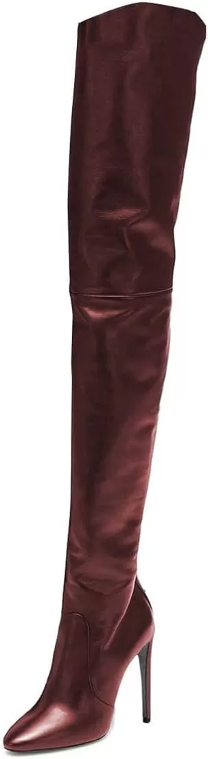 imageFSJ Women Fashion Pointed Toe Stiletto Heel Thigh High Over The Knee Boots Pull On Side Zipper Patent Leather Winter Shoes Size 415 USMarron
