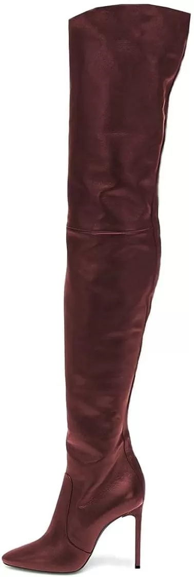 imageFSJ Women Fashion Pointed Toe Stiletto Heel Thigh High Over The Knee Boots Pull On Side Zipper Patent Leather Winter Shoes Size 415 USMarron