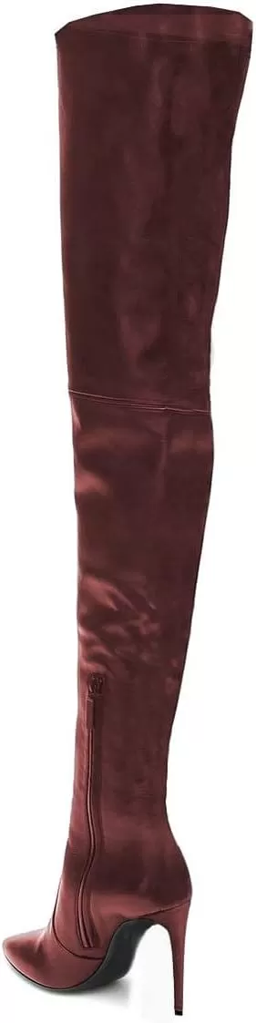 imageFSJ Women Fashion Pointed Toe Stiletto Heel Thigh High Over The Knee Boots Pull On Side Zipper Patent Leather Winter Shoes Size 415 USMarron