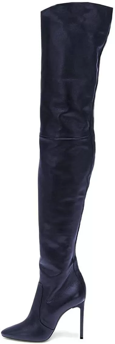 imageFSJ Women Fashion Pointed Toe Stiletto Heel Thigh High Over The Knee Boots Pull On Side Zipper Patent Leather Winter Shoes Size 415 USNavy
