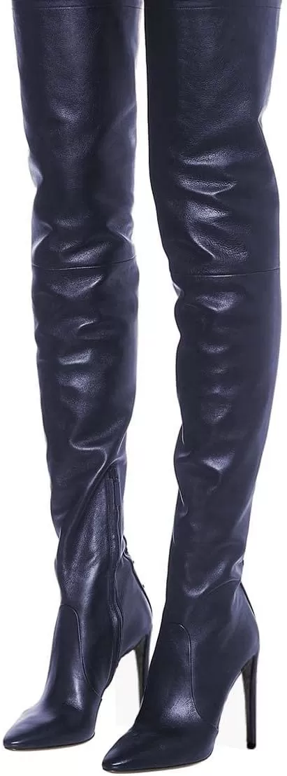 imageFSJ Women Fashion Pointed Toe Stiletto Heel Thigh High Over The Knee Boots Pull On Side Zipper Patent Leather Winter Shoes Size 415 USNavy