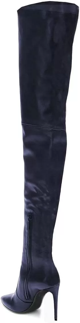 imageFSJ Women Fashion Pointed Toe Stiletto Heel Thigh High Over The Knee Boots Pull On Side Zipper Patent Leather Winter Shoes Size 415 USNavy