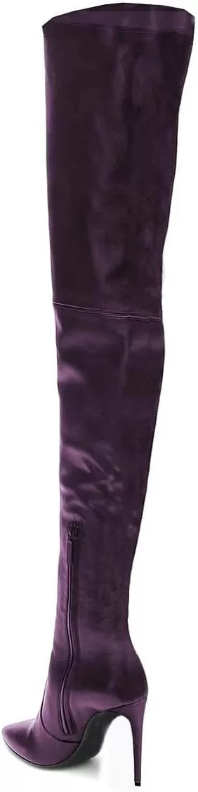 imageFSJ Women Fashion Pointed Toe Stiletto Heel Thigh High Over The Knee Boots Pull On Side Zipper Patent Leather Winter Shoes Size 415 USPurple