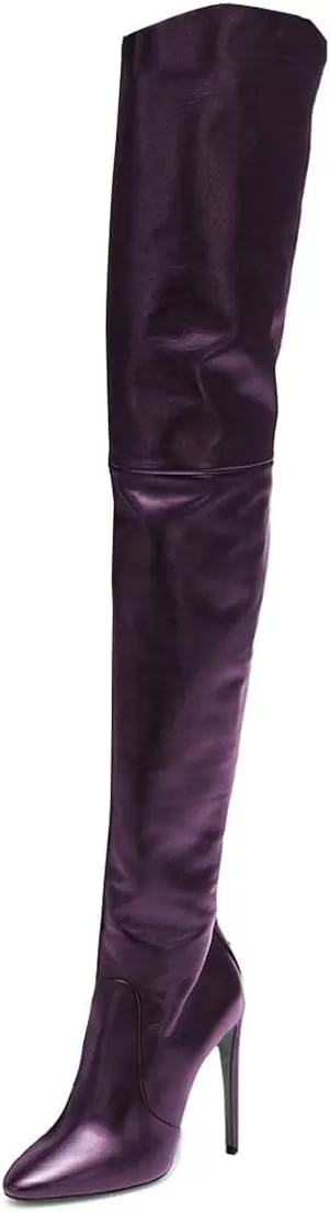 imageFSJ Women Fashion Pointed Toe Stiletto Heel Thigh High Over The Knee Boots Pull On Side Zipper Patent Leather Winter Shoes Size 415 USPurple