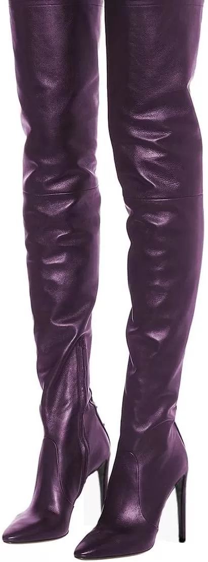 imageFSJ Women Fashion Pointed Toe Stiletto Heel Thigh High Over The Knee Boots Pull On Side Zipper Patent Leather Winter Shoes Size 415 USPurple