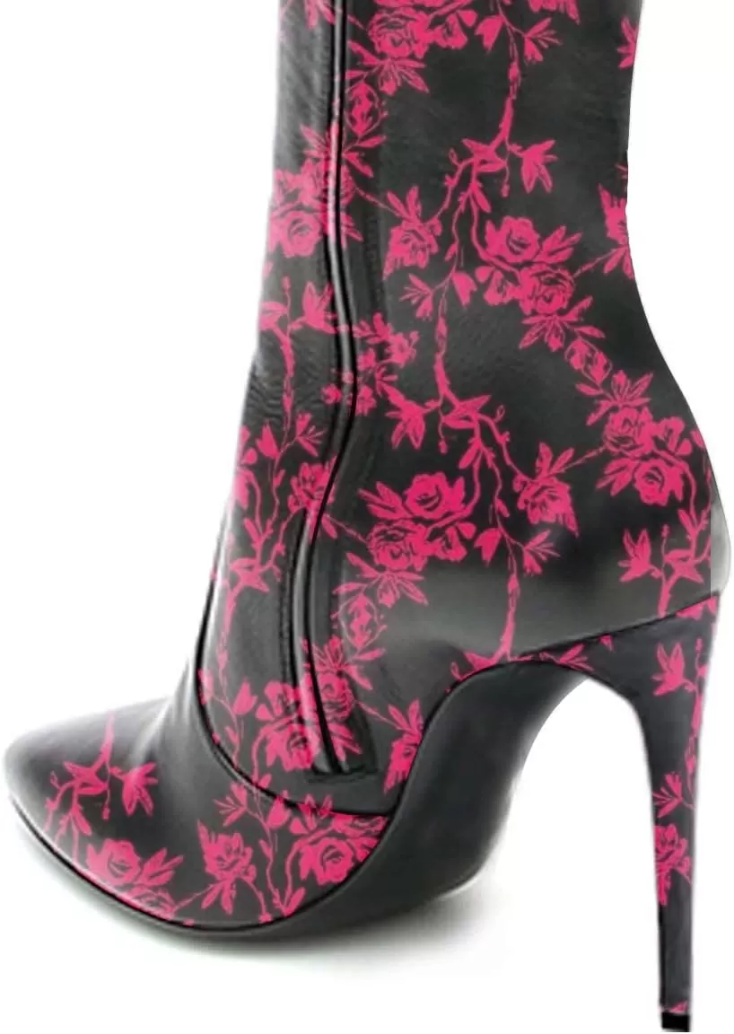 imageFSJ Women Fashion Pointed Toe Stiletto Heel Thigh High Over The Knee Boots Pull On Side Zipper Patent Leather Winter Shoes Size 415 USRed Flower