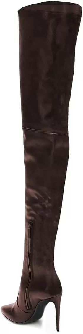 imageFSJ Women Fashion Pointed Toe Stiletto Heel Thigh High Over The Knee Boots Pull On Side Zipper Patent Leather Winter Shoes Size 415 USSaddlebrown