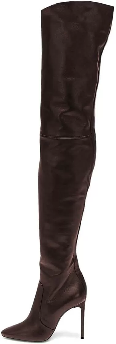 imageFSJ Women Fashion Pointed Toe Stiletto Heel Thigh High Over The Knee Boots Pull On Side Zipper Patent Leather Winter Shoes Size 415 USSaddlebrown