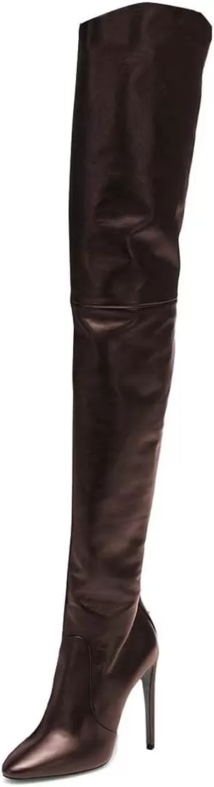 imageFSJ Women Fashion Pointed Toe Stiletto Heel Thigh High Over The Knee Boots Pull On Side Zipper Patent Leather Winter Shoes Size 415 USSaddlebrown