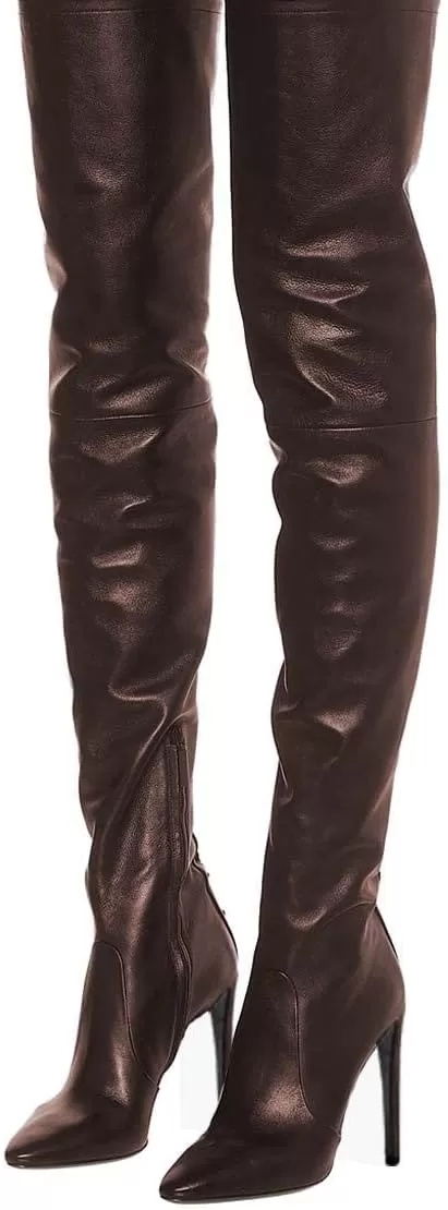 imageFSJ Women Fashion Pointed Toe Stiletto Heel Thigh High Over The Knee Boots Pull On Side Zipper Patent Leather Winter Shoes Size 415 USSaddlebrown