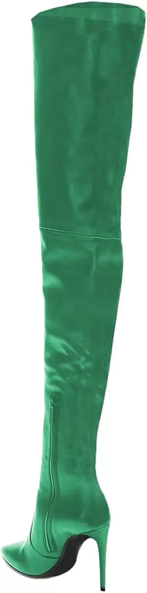 imageFSJ Women Fashion Pointed Toe Stiletto Heel Thigh High Over The Knee Boots Pull On Side Zipper Patent Leather Winter Shoes Size 415 USSea Green