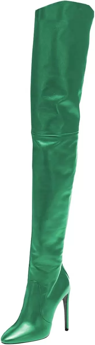 imageFSJ Women Fashion Pointed Toe Stiletto Heel Thigh High Over The Knee Boots Pull On Side Zipper Patent Leather Winter Shoes Size 415 USSea Green