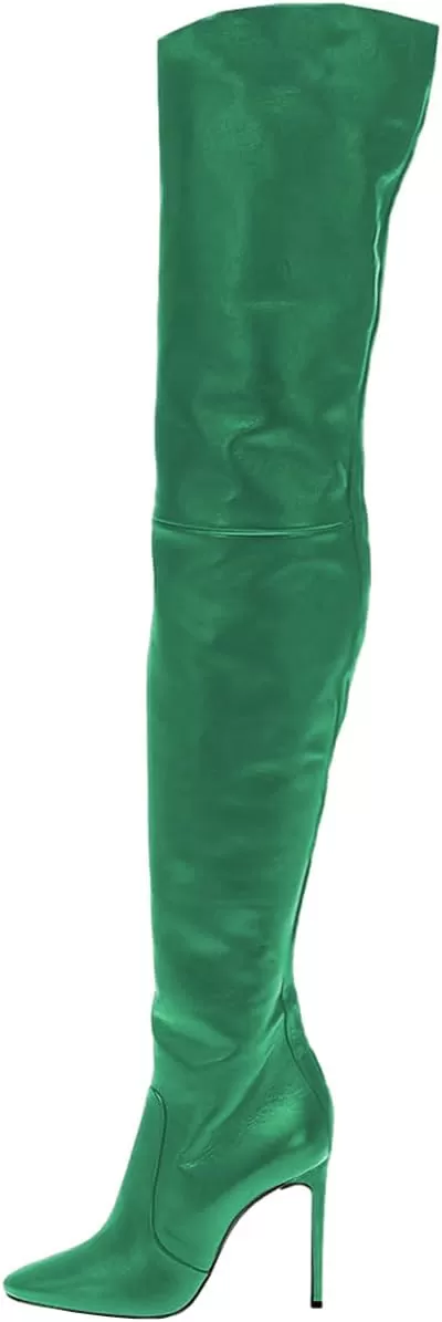 imageFSJ Women Fashion Pointed Toe Stiletto Heel Thigh High Over The Knee Boots Pull On Side Zipper Patent Leather Winter Shoes Size 415 USSea Green