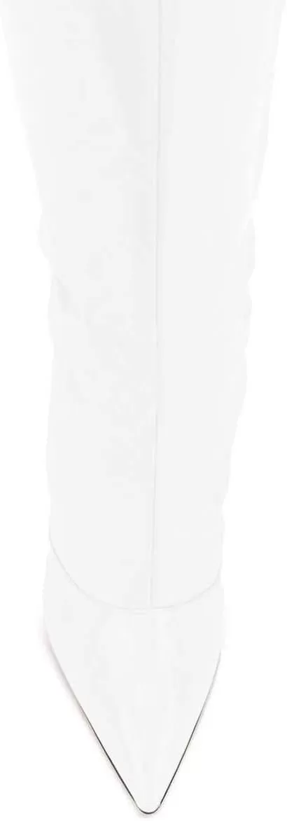 imageFSJ Women Fashion Pointed Toe Stiletto Heel Thigh High Over The Knee Boots Pull On Side Zipper Patent Leather Winter Shoes Size 415 USWhite