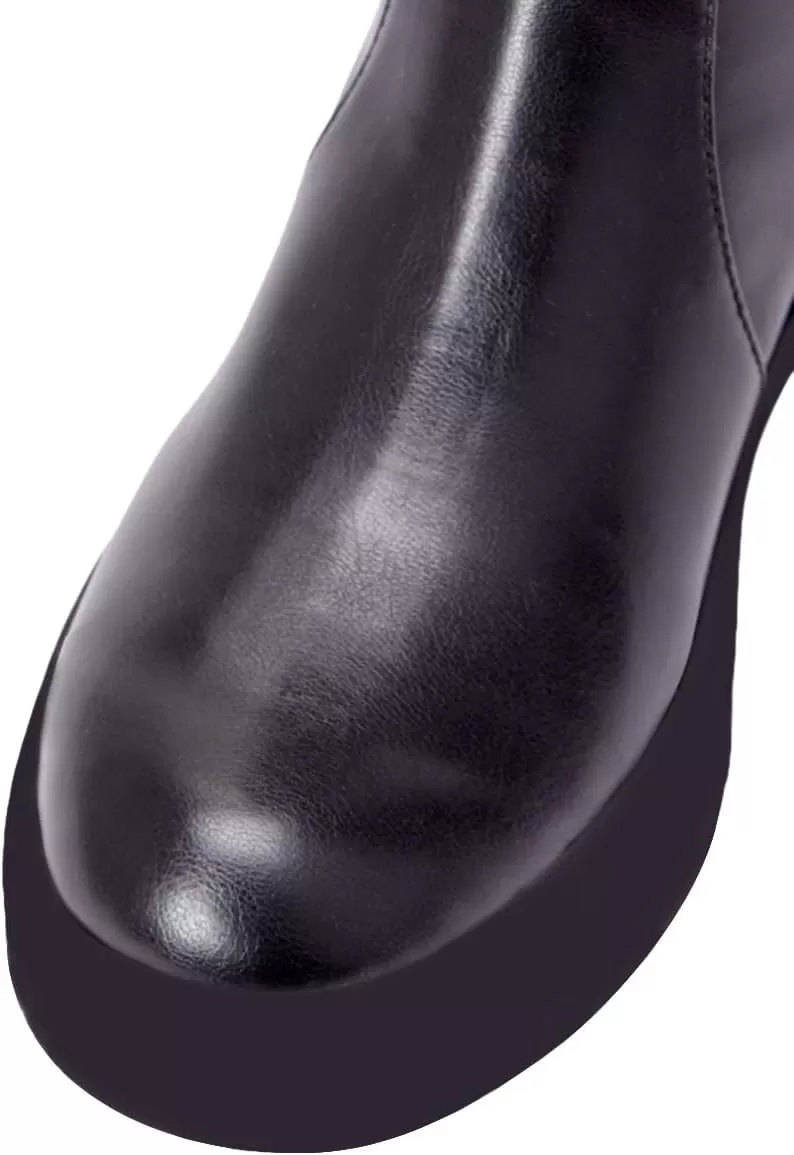 imageFSJ Women Over The Knee Boots Round Toe Side Zipper Low Block Heel Flat Long Booties Small Bow Decor Fashion Dress Thigh High Boots Size 415 USBlack