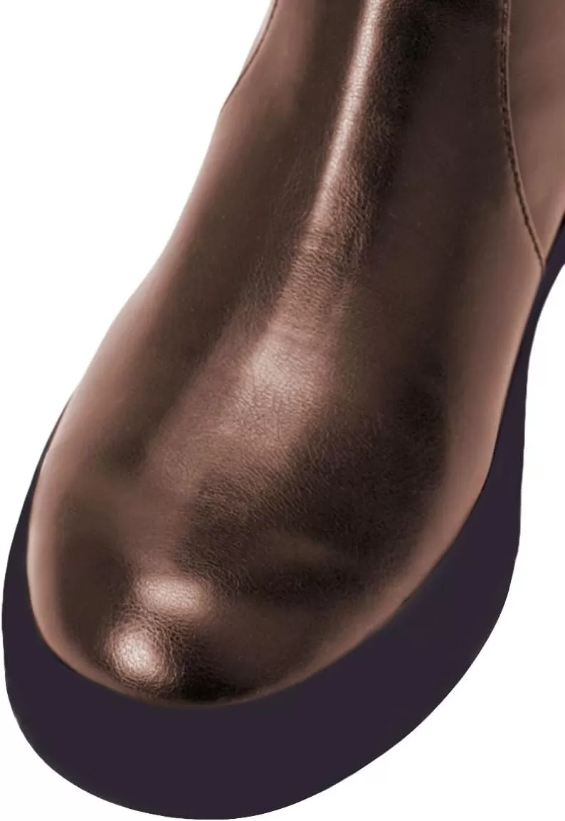 imageFSJ Women Over The Knee Boots Round Toe Side Zipper Low Block Heel Flat Long Booties Small Bow Decor Fashion Dress Thigh High Boots Size 415 USBrown