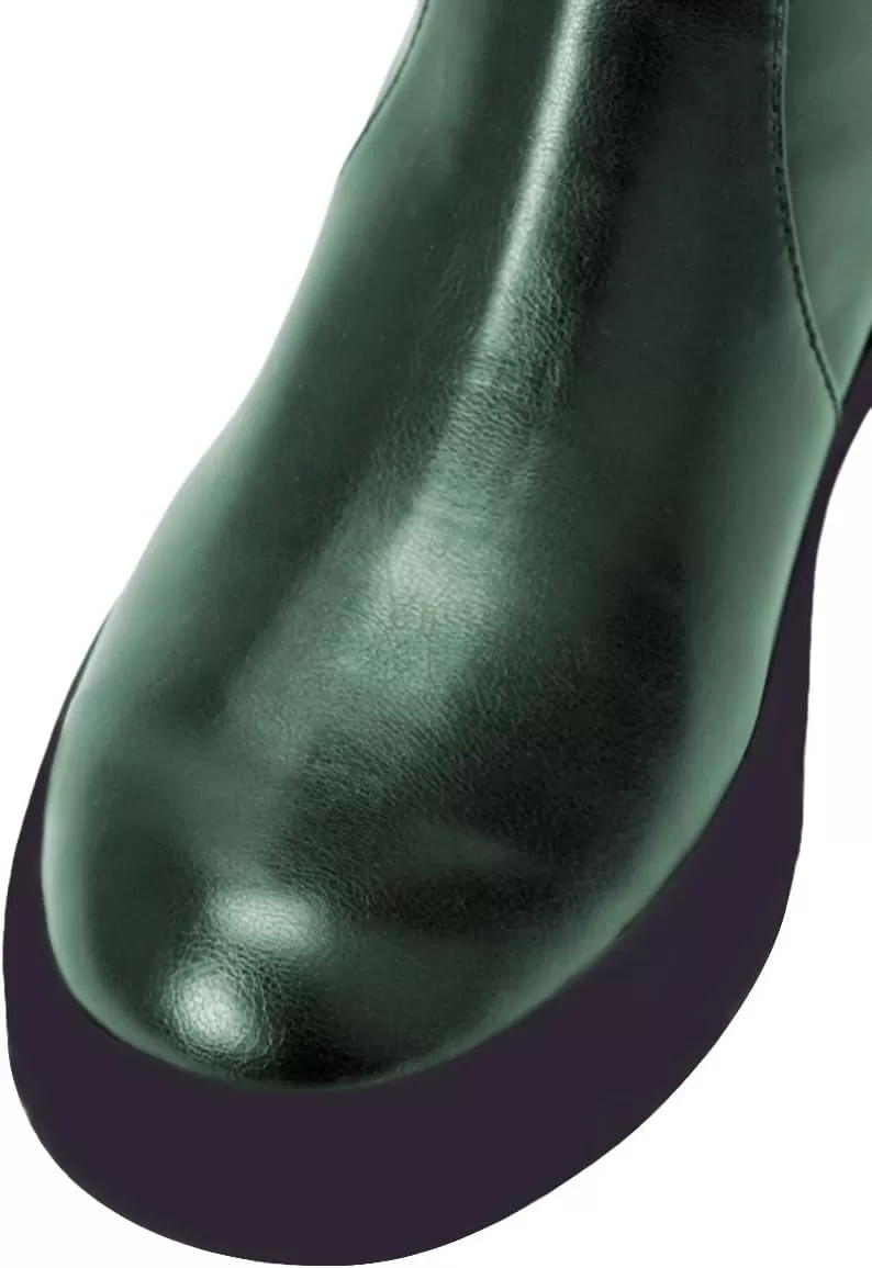 imageFSJ Women Over The Knee Boots Round Toe Side Zipper Low Block Heel Flat Long Booties Small Bow Decor Fashion Dress Thigh High Boots Size 415 USDark Green