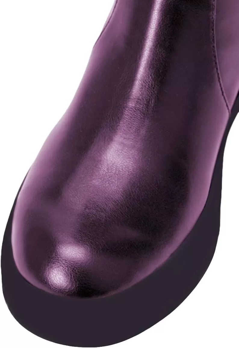 imageFSJ Women Over The Knee Boots Round Toe Side Zipper Low Block Heel Flat Long Booties Small Bow Decor Fashion Dress Thigh High Boots Size 415 USDark Purple