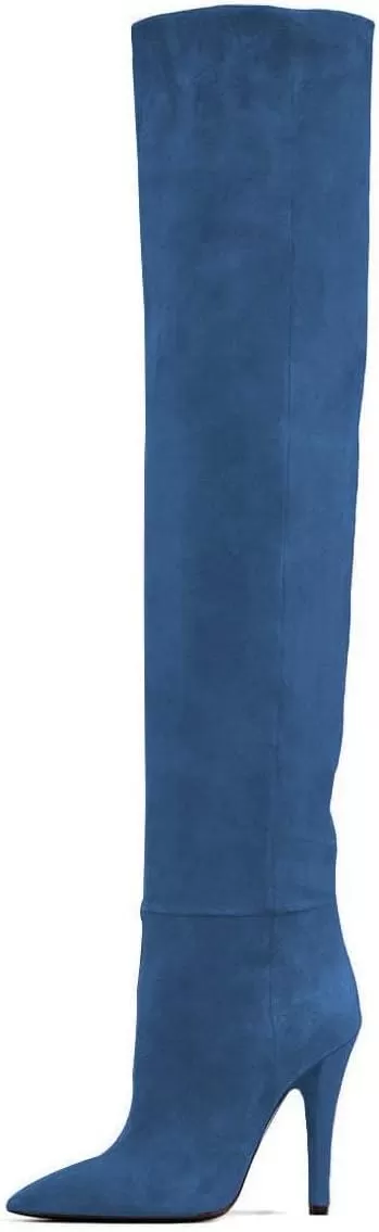 imageFSJ Women Sexy Thigh High Long Boots Over The Knee Cone High Heels Stretch Winter Dress Shoes SizeBlue