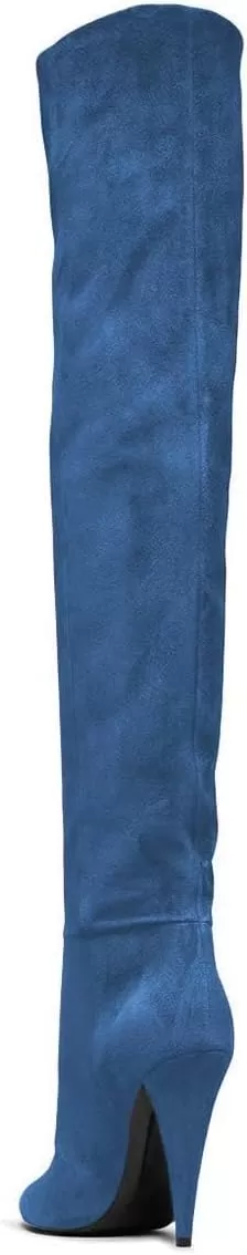 imageFSJ Women Sexy Thigh High Long Boots Over The Knee Cone High Heels Stretch Winter Dress Shoes SizeBlue