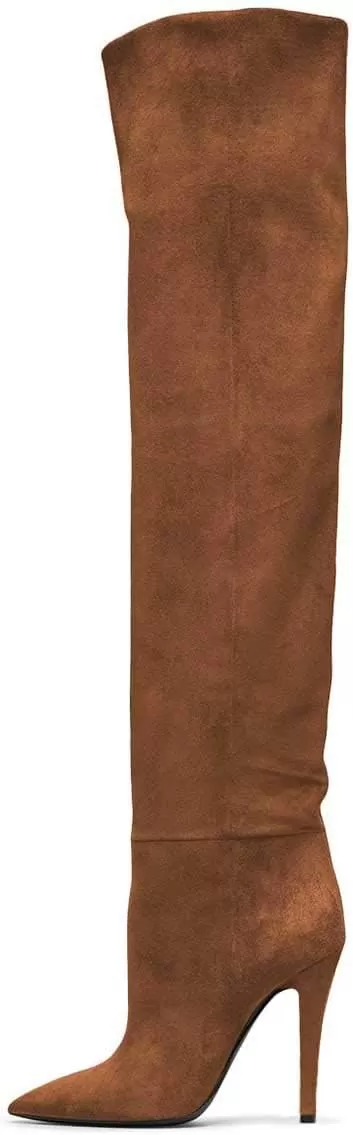 imageFSJ Women Sexy Thigh High Long Boots Over The Knee Cone High Heels Stretch Winter Dress Shoes SizeBrown