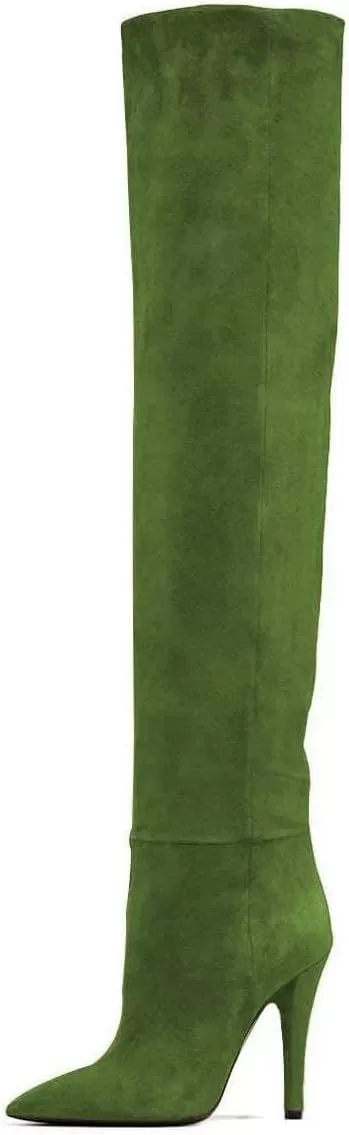 imageFSJ Women Sexy Thigh High Long Boots Over The Knee Cone High Heels Stretch Winter Dress Shoes SizeGreen