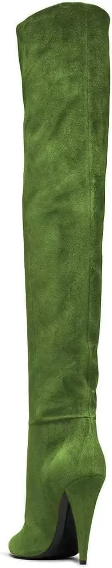 imageFSJ Women Sexy Thigh High Long Boots Over The Knee Cone High Heels Stretch Winter Dress Shoes SizeGreen